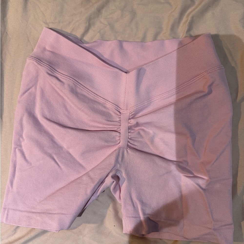 Light Blush Ribbed Bike Shorts - Picture 2 of 3